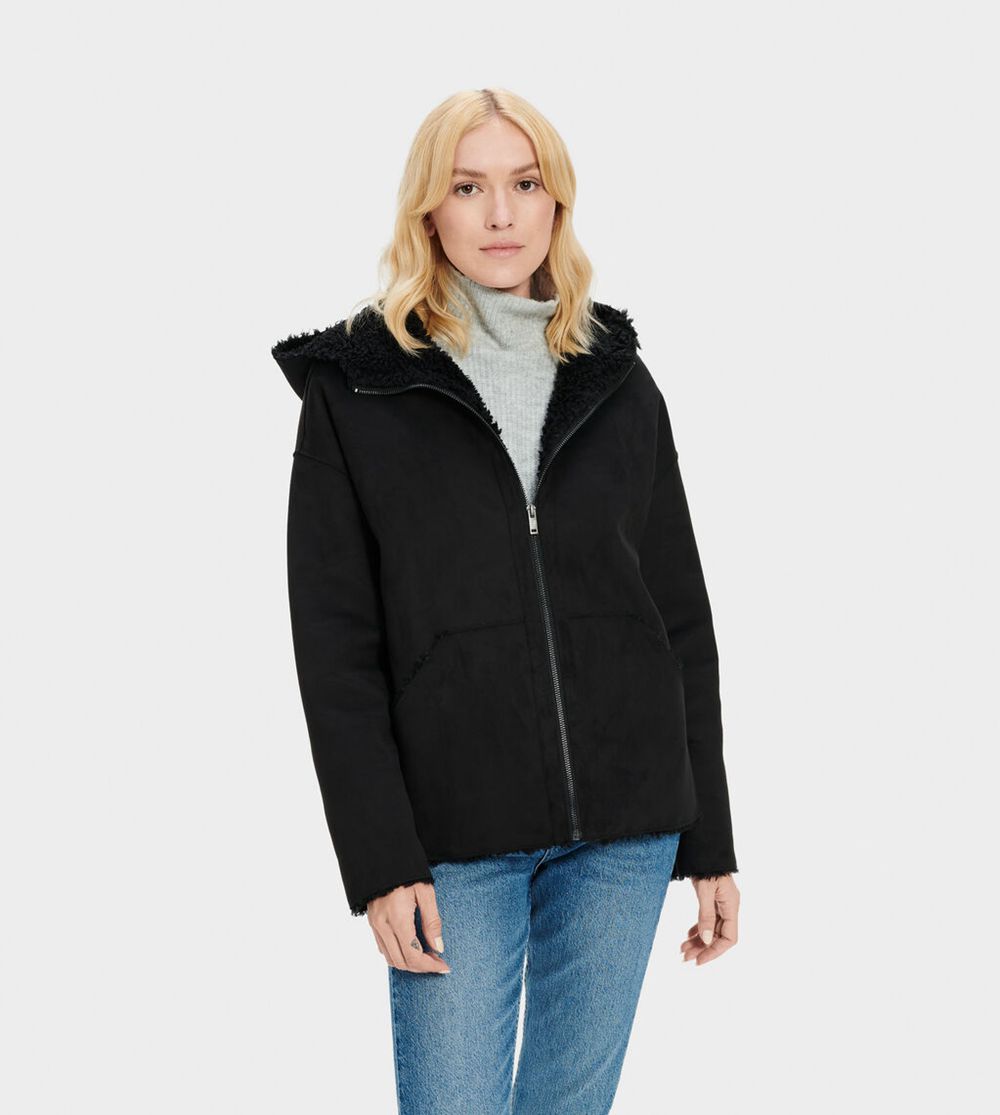 Ugg Hoodie Womens - Ugg Jody Faux Shearling Black - 532GJHFBQ